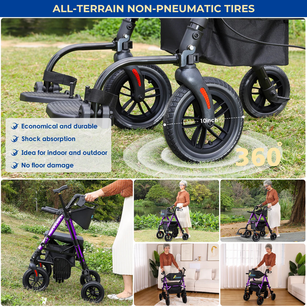 Adjustable 2 In 1 Rollator Walker And Wheelchair Transport Chair