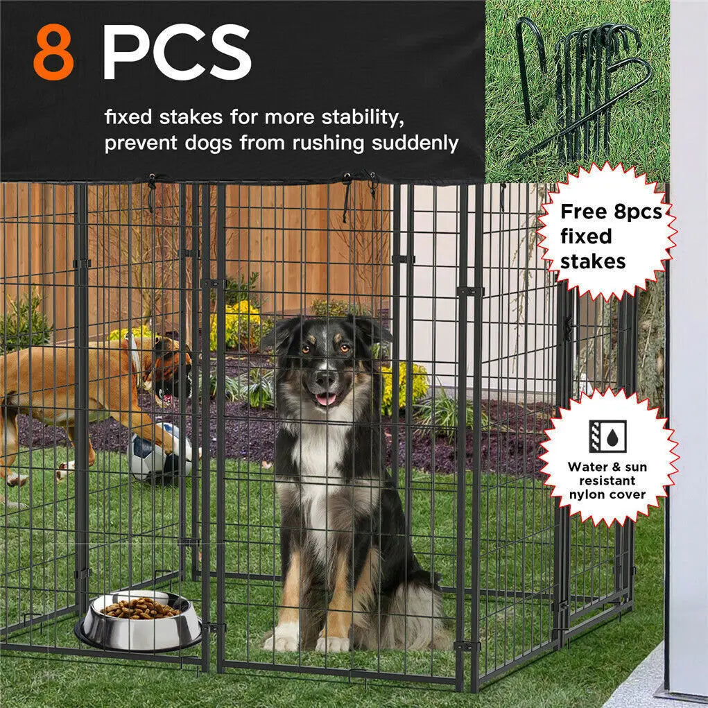 Sturdy Outdoor Iron Dog Cage Pet Run Enclosure With Roof