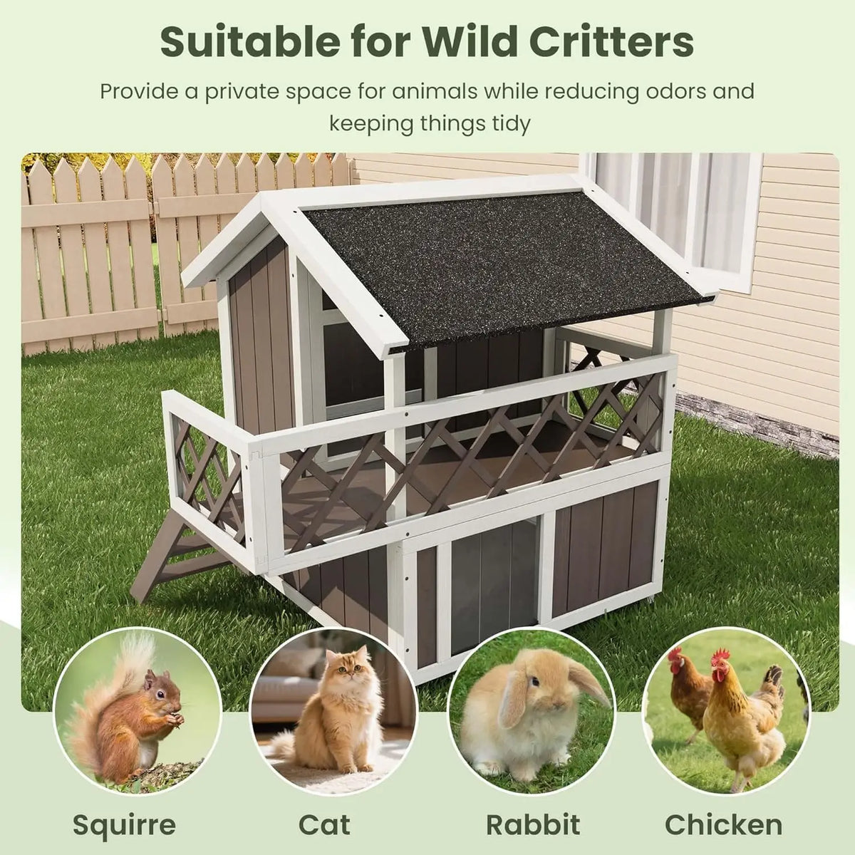 DishyKooker Wooden Two Level Cat House Outdoor Weatherproof Shelter