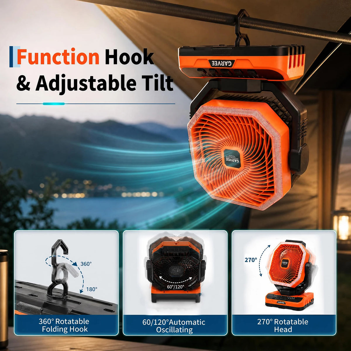 HiMiss Portable Camping Fan With Remote Timer And Five Speeds