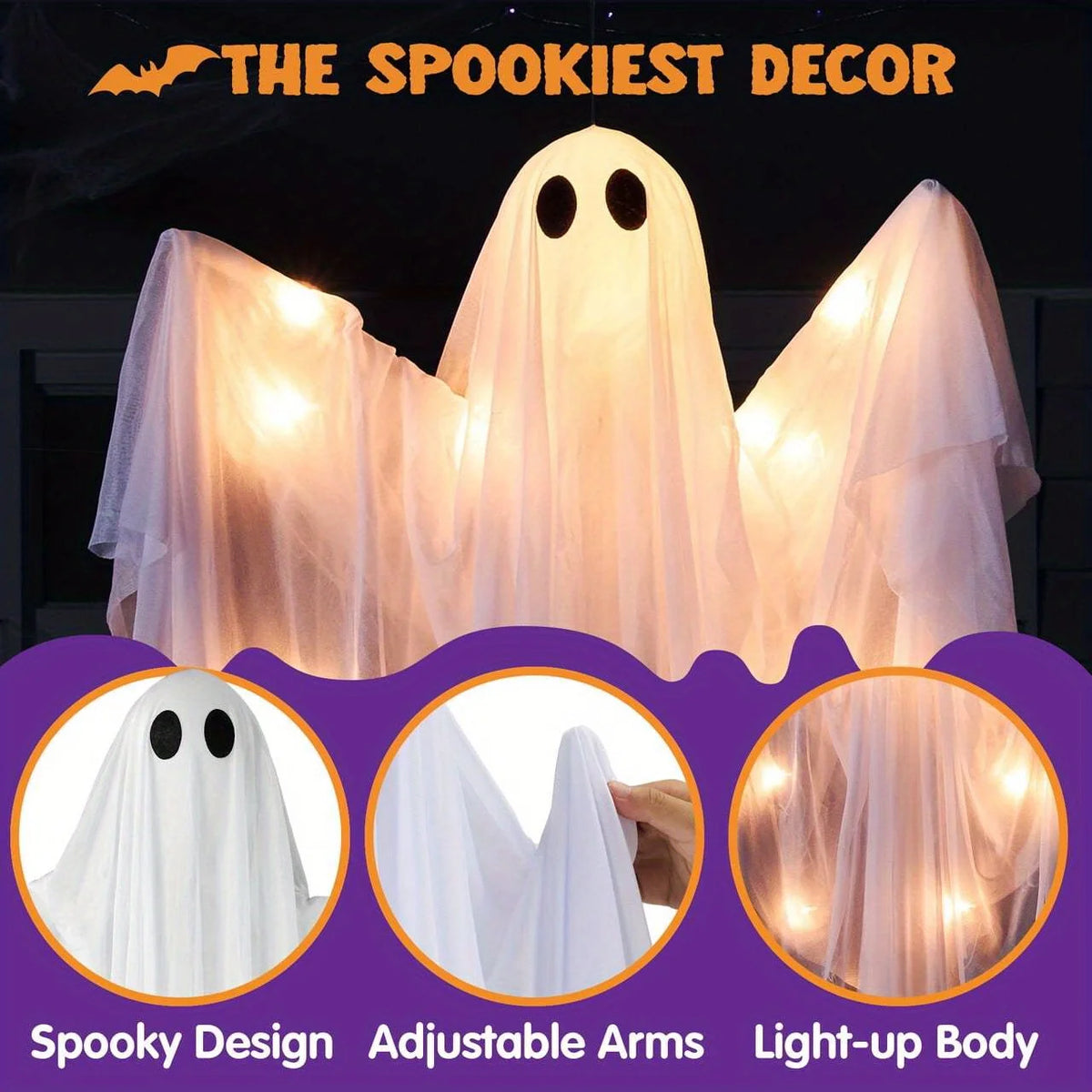 Halloween Outdoor Hanging Light Up Ghost Porch Decoration