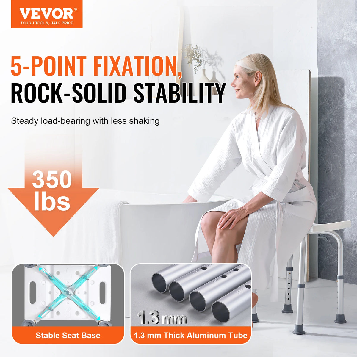 SucceBuy Adjustable Shower Chair With Built In Handles For Bathing