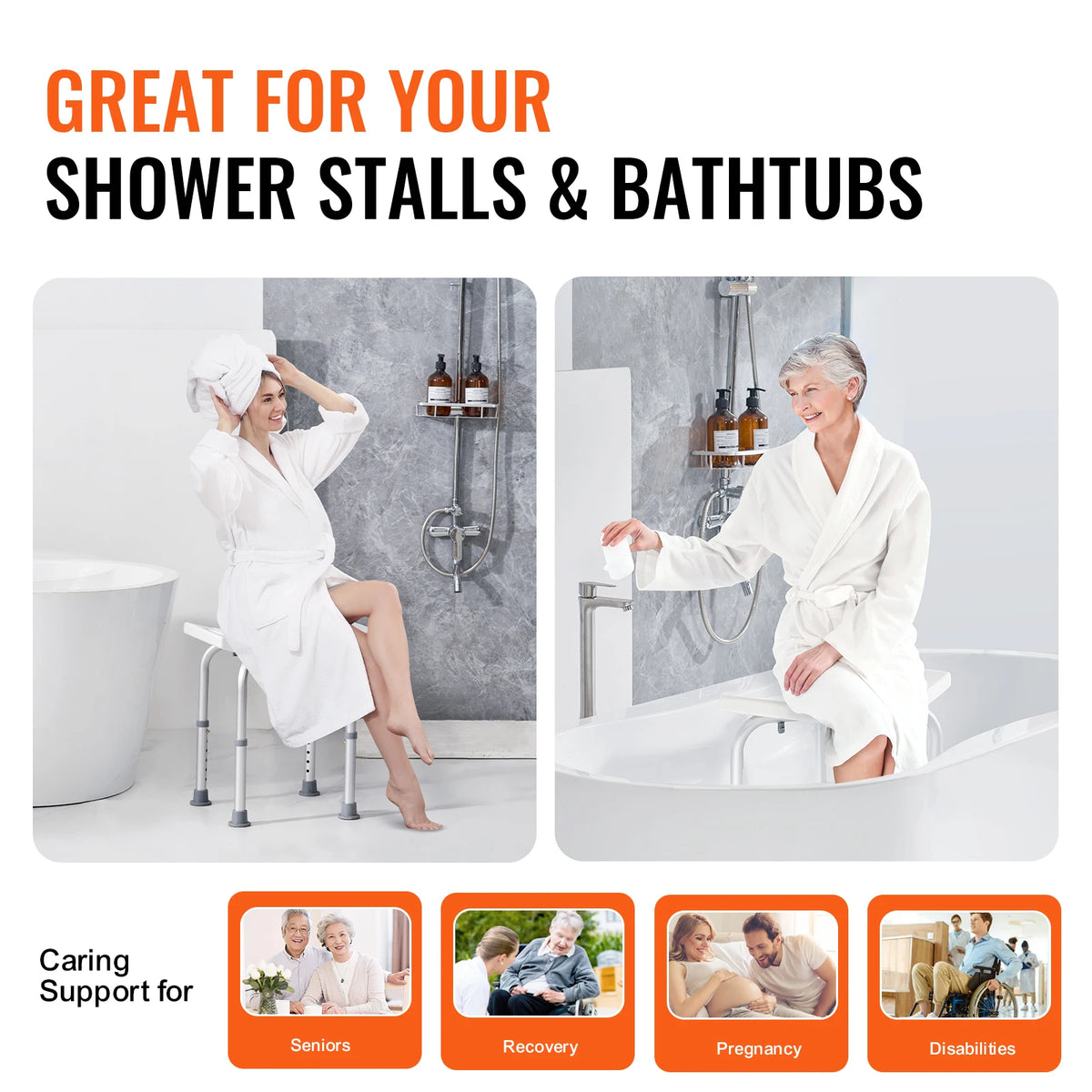 SucceBuy Adjustable Shower Chair With Built In Handles For Bathing
