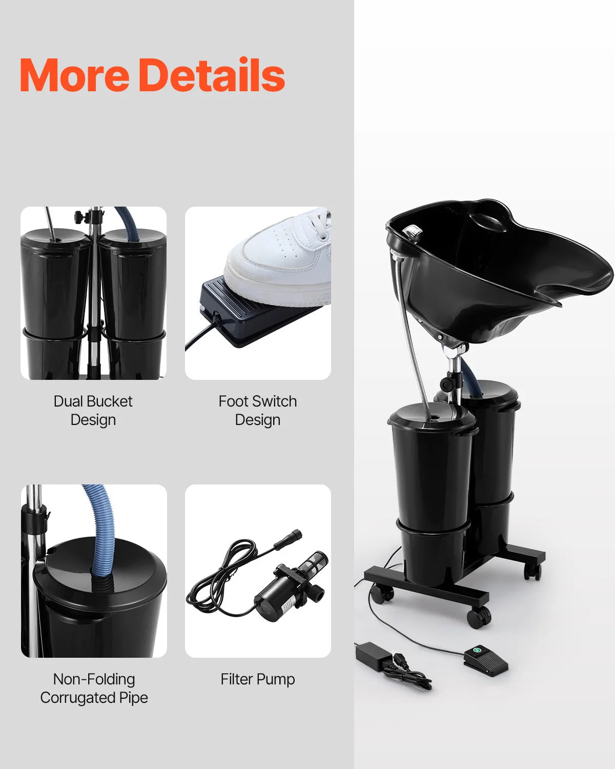 SucceBuy Portable Shampoo Bowl With Electric Pump For Salon Use