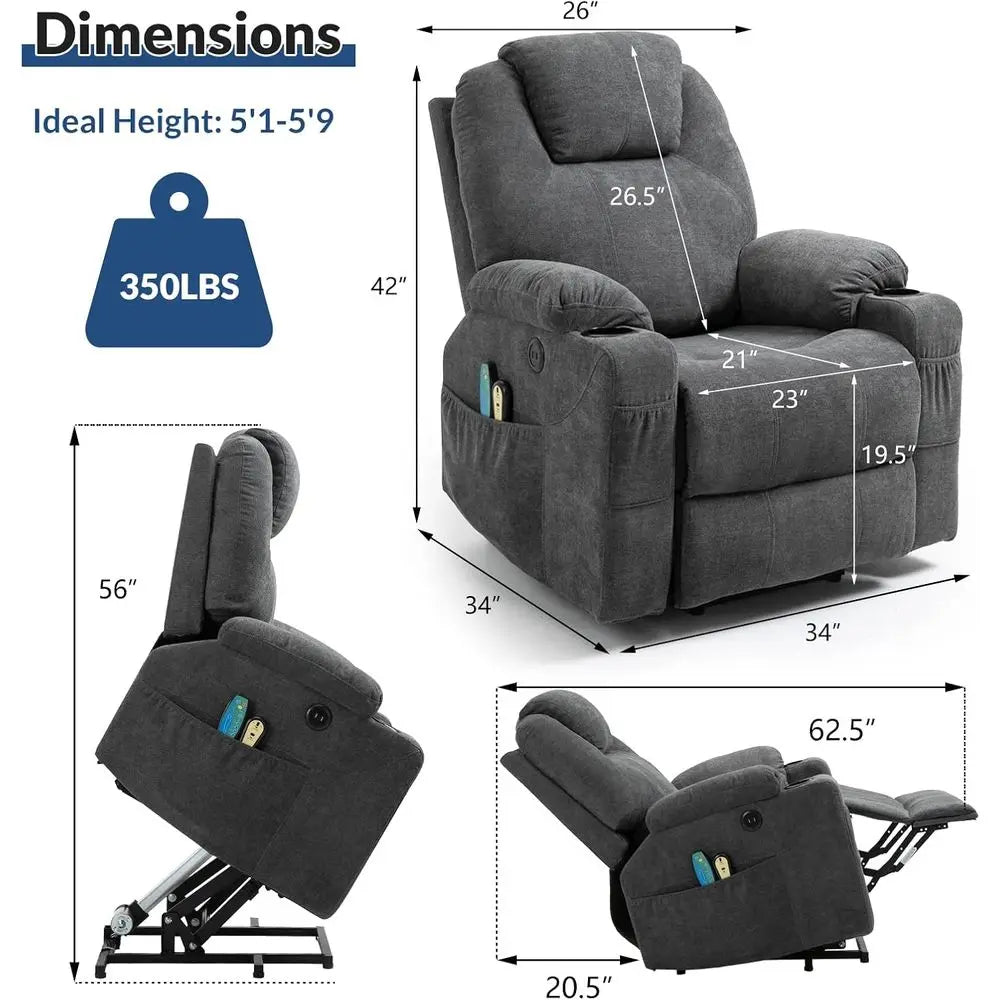 Heavy Duty Heated Massage Recliner Chair With Remote Controls