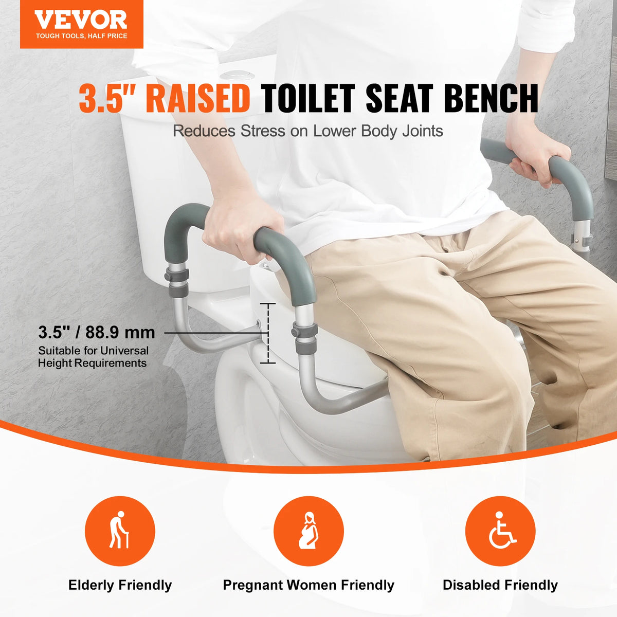 SucceBuy Aluminum Raised Toilet Seat With Handles Easy Bathroom Sitting