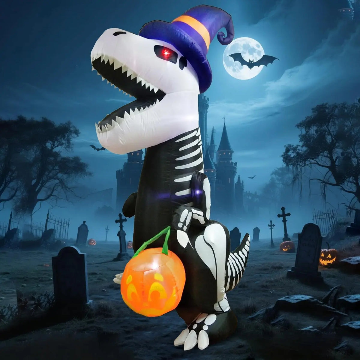 Joyfy Inflatable Skeleton Dinosaur Halloween Yard Decoration
