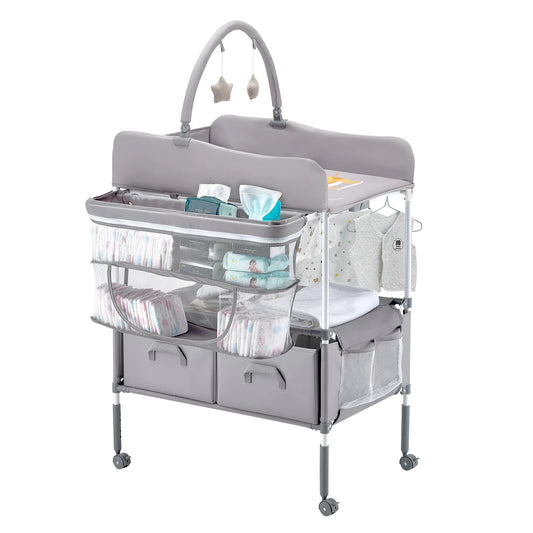 Succebuy Foldable Baby Changing Table With Adjustable Height Storage Drawers