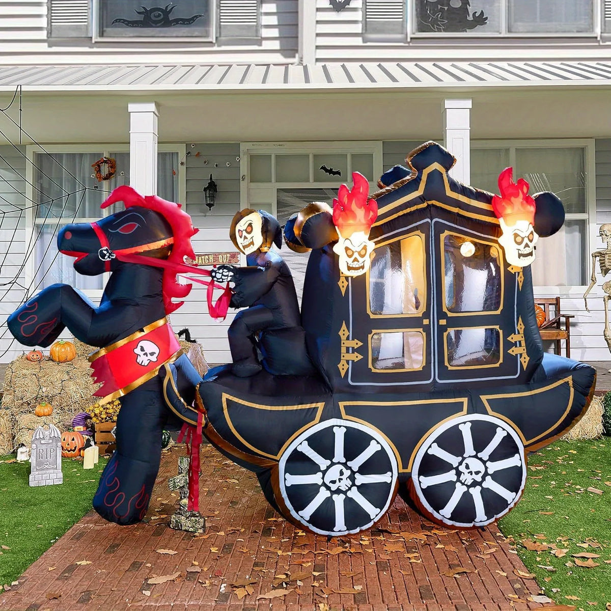 Joyfy Halloween Inflatable Carriage With Led Lights For Yard
