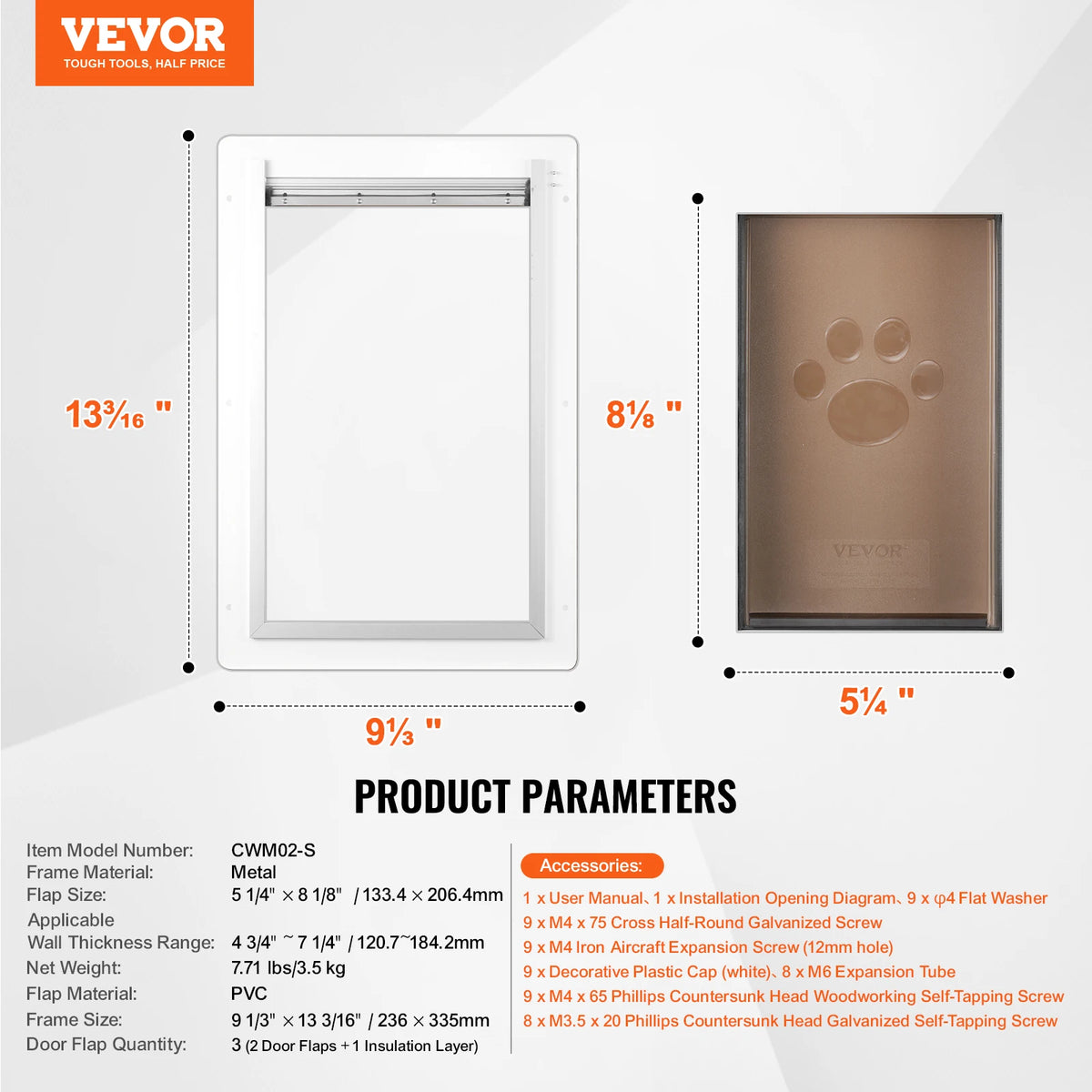 Weatherproof Metal Pet Door With Lock 3 Flap Wall Install