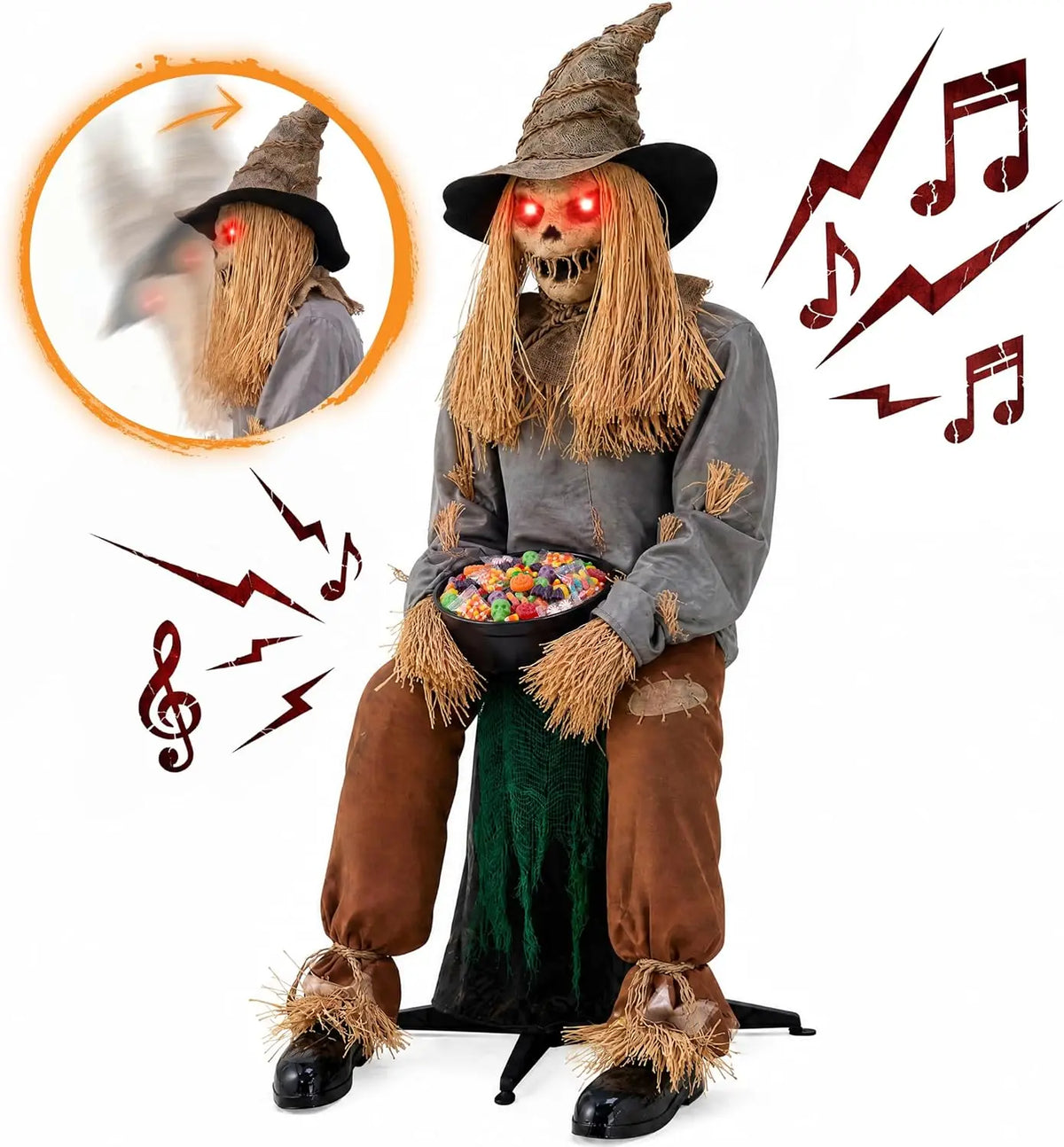 Joyfy Animatronic Sitting Scarecrow Sound Activated Jump Scare Halloween