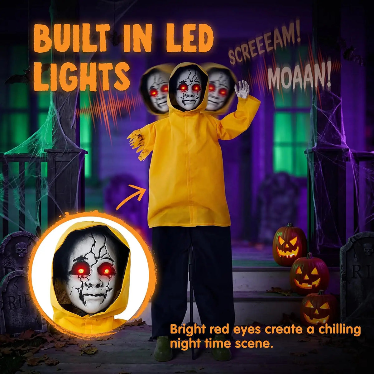 Joyfy Halloween Animatronic Raincoat Boy Outdoor Yard Decorations