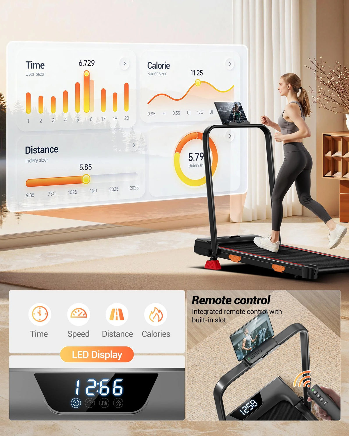UMAY Folding Treadmill 2-in-1 with 15% Incline, Quiet Motor, Weight Capacity 136 kg, for Home Walking & Running