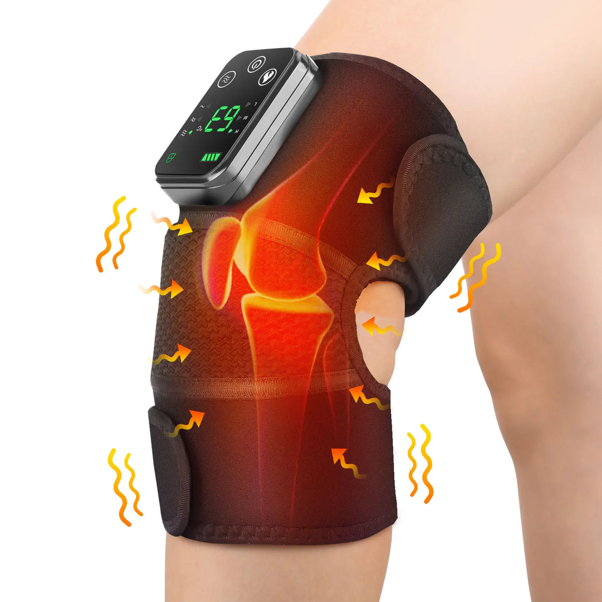 Cordless Knee Massager with Heat Vibration for Pain Relief, Electric Heated Knee Brace with 3 Heat Levels and 3 Massage Mode, 3 in 1 Shoulder Knee Elbow