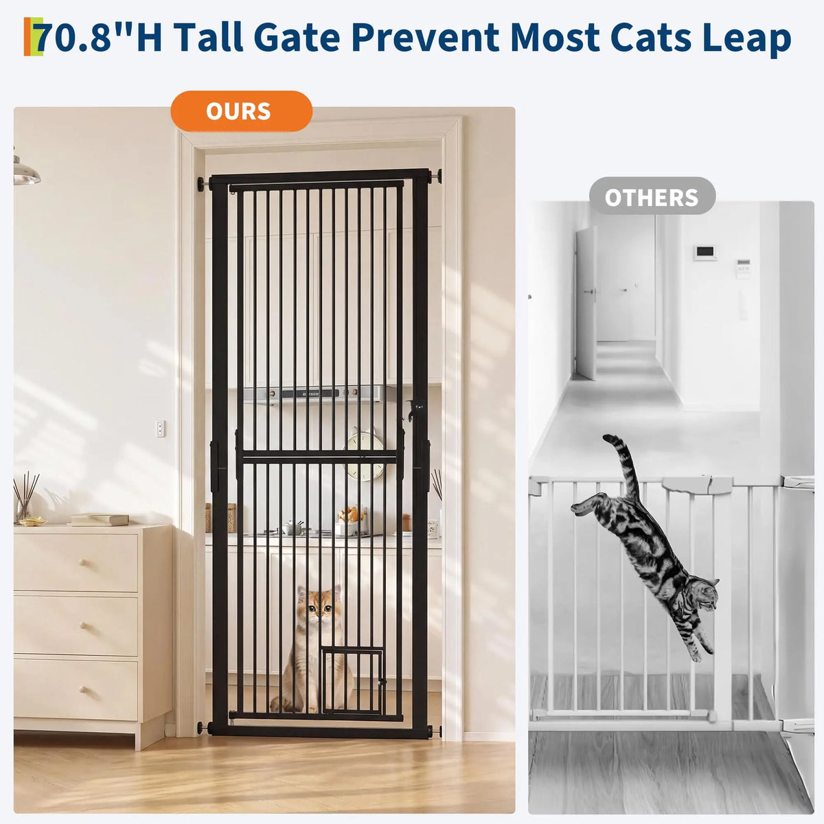 HiMiss Secure Extra Tall Adjustable Cat Gate With Door