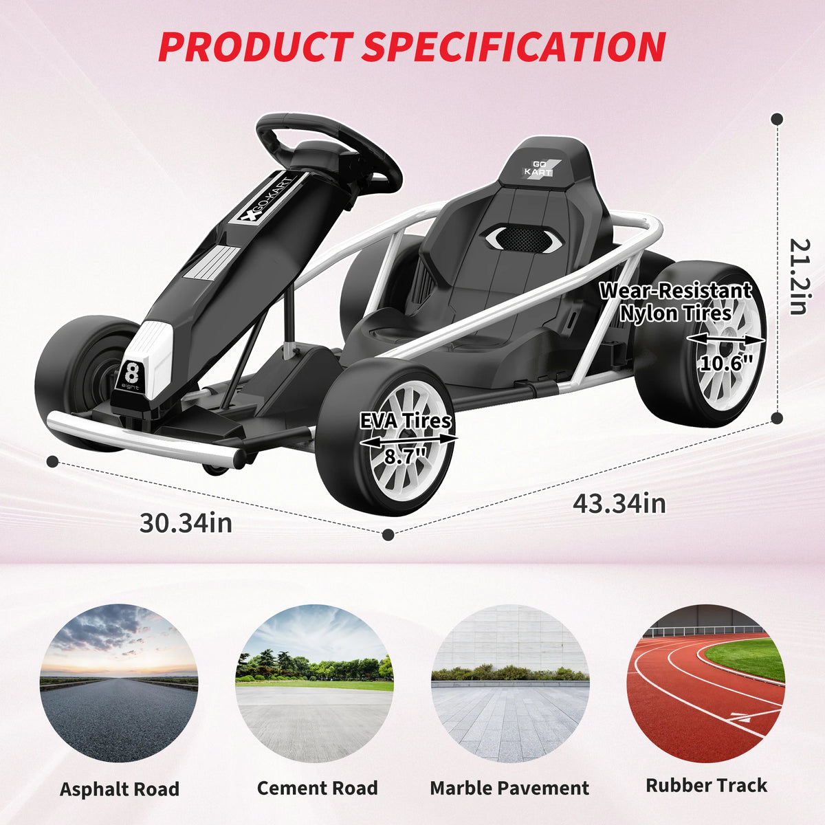 HiMISS 24V Electric Kids Drift Go Kart With Music USB