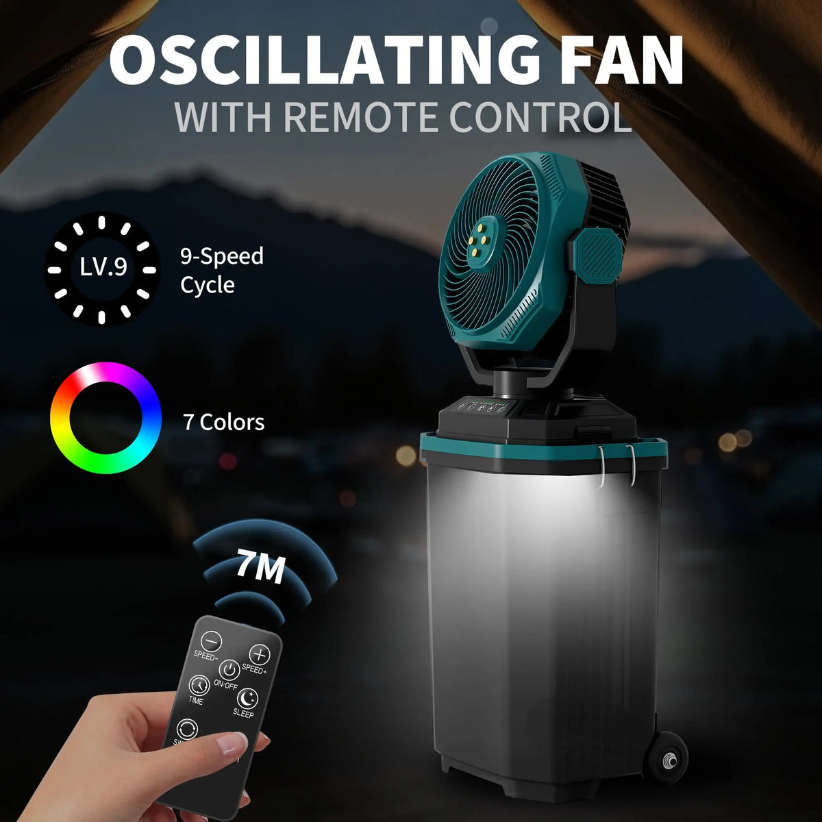 HiMISS Portable Misting Bucket Fan With Remote Oscillating Wheels