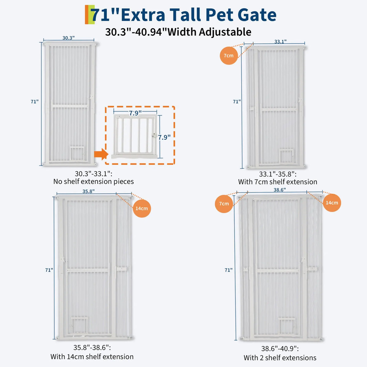 HiMiss Secure Extra Tall Adjustable Cat Gate With Door