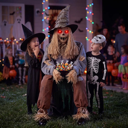 Joyfy Animatronic Sitting Scarecrow Sound Activated Jump Scare Halloween