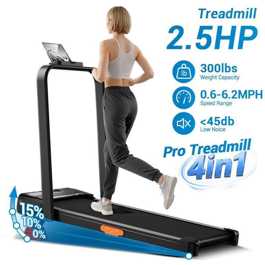 UMAY Folding Treadmill 2-in-1 with 15% Incline, Quiet Motor, Weight Capacity 136 kg, for Home Walking & Running