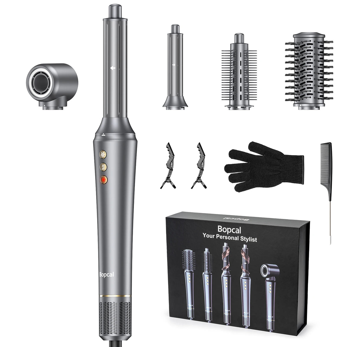 Bopcal 5 In 1 Hair Dryer Hot Air Comb Electric Hair Curling Iron 1200W High Speed Blower Multifunctional Styling Tools Hairdryer