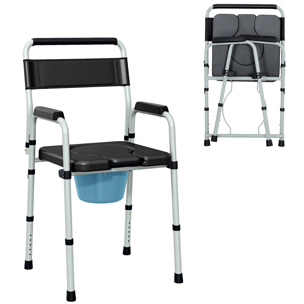 HOMCOM Adjustable Bedside Commode Shower Chair With Handles