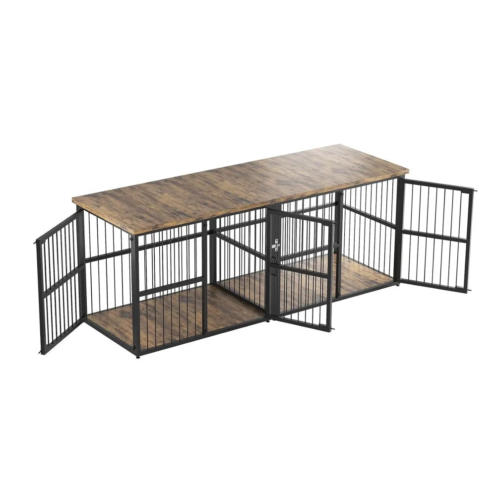 Sturdy Wooden Double Dog Crate Furniture With Divider and Storage