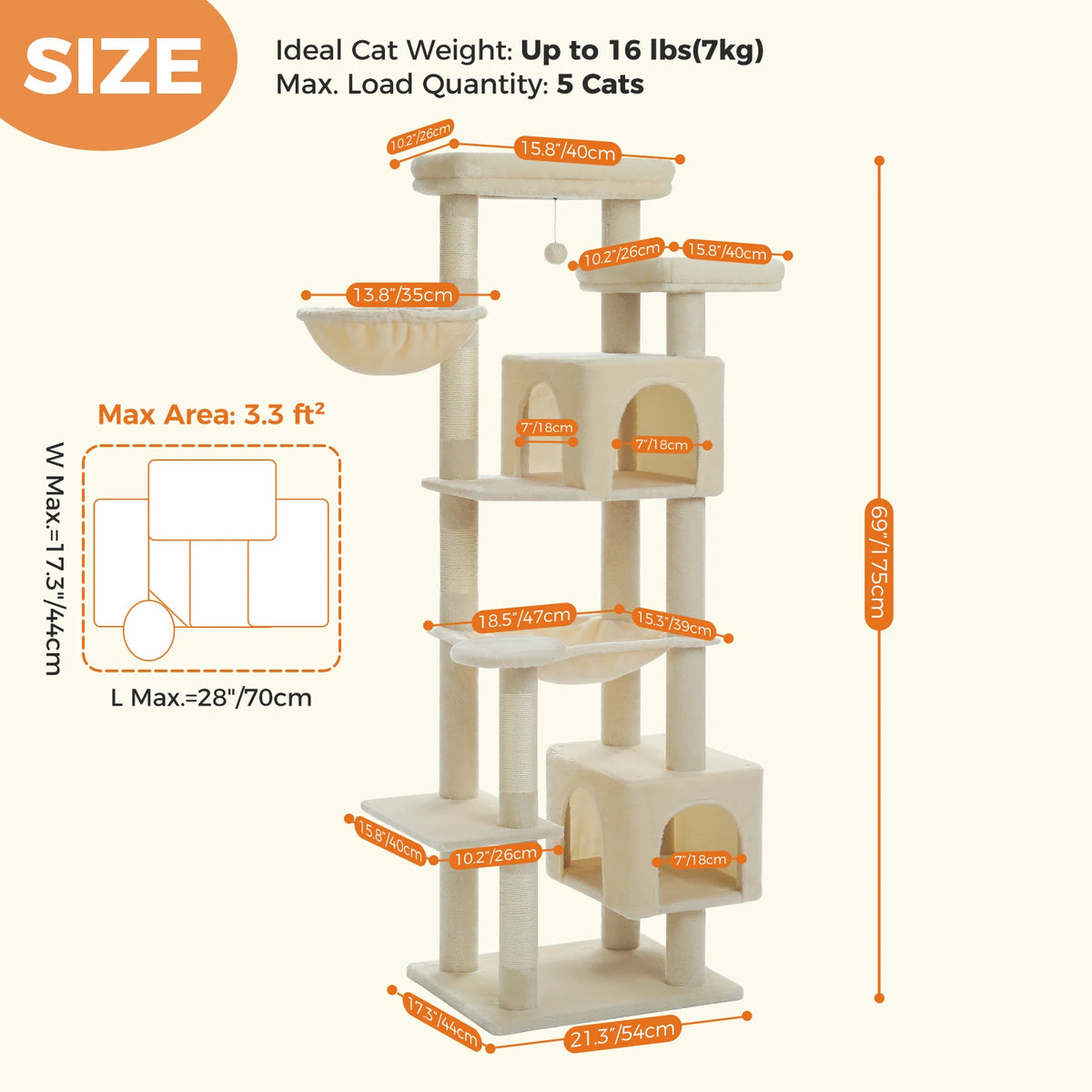 PAWZ Road Cat Tower With Hammock And Scratching Posts