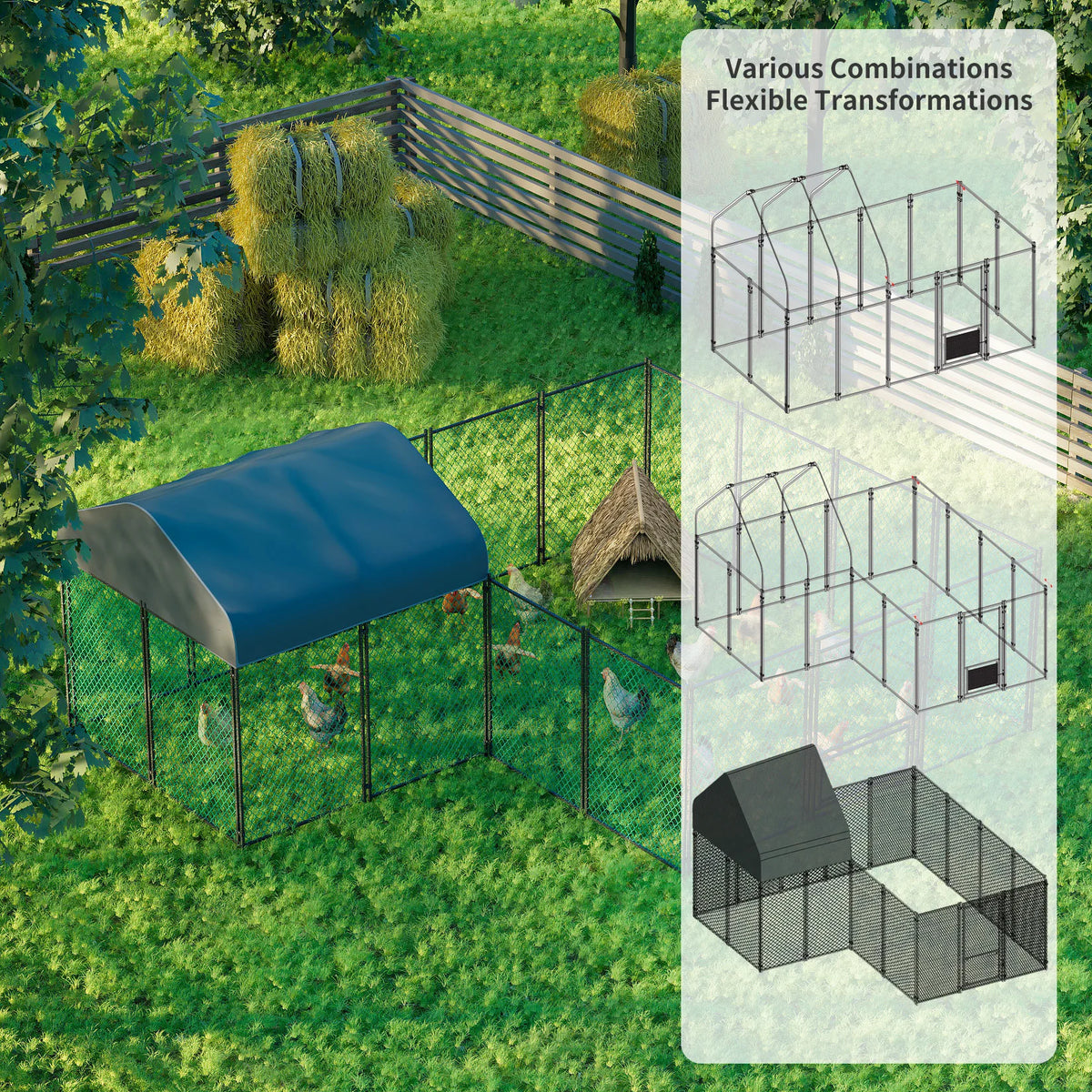 Heavy Duty Large Chicken Run Coop Cage Walk In Coop Poultry Hen Rabbit Metal Kennel Hutch Pen with Waterproof UV Cover Outdoor