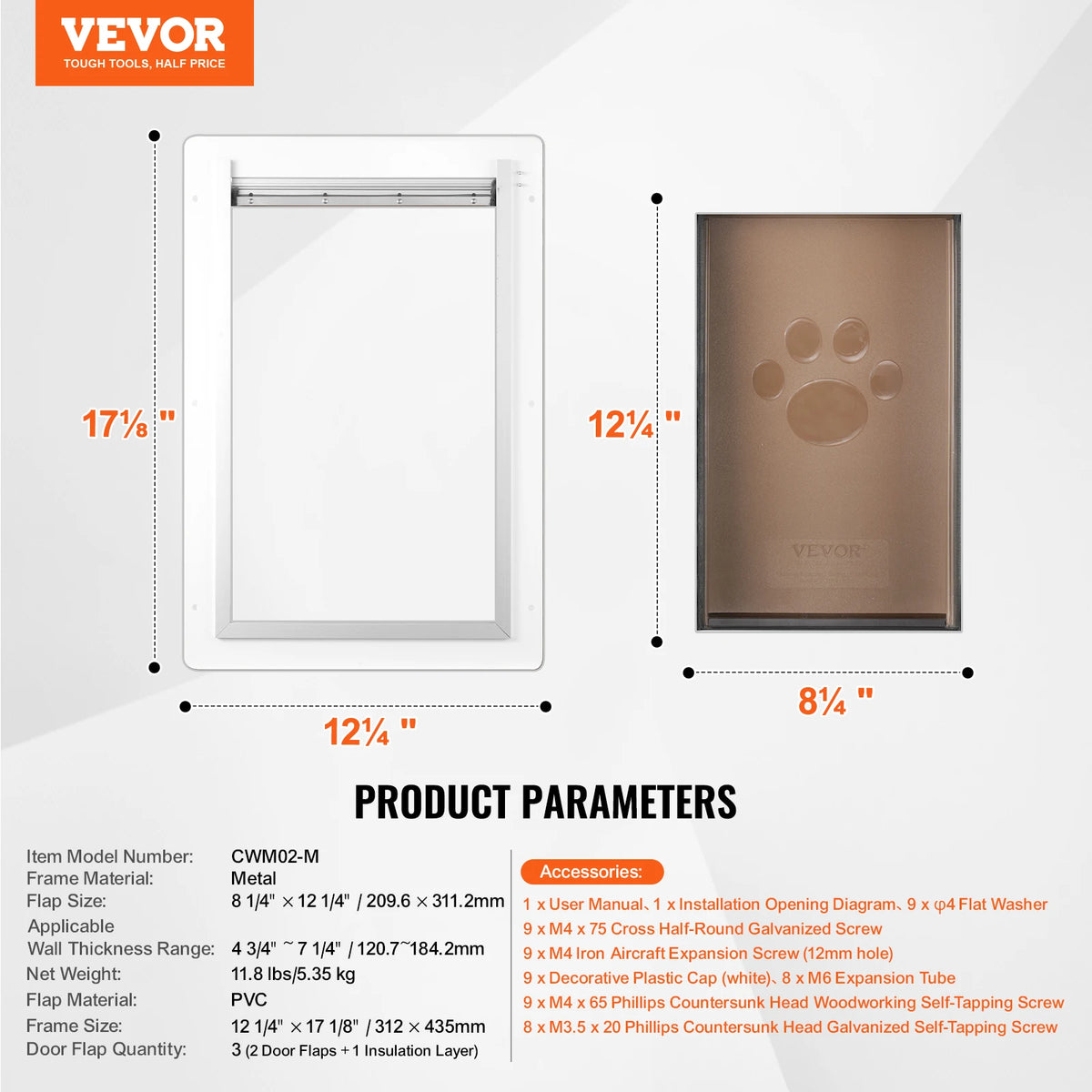Weatherproof Metal Pet Door With Lock 3 Flap Wall Install