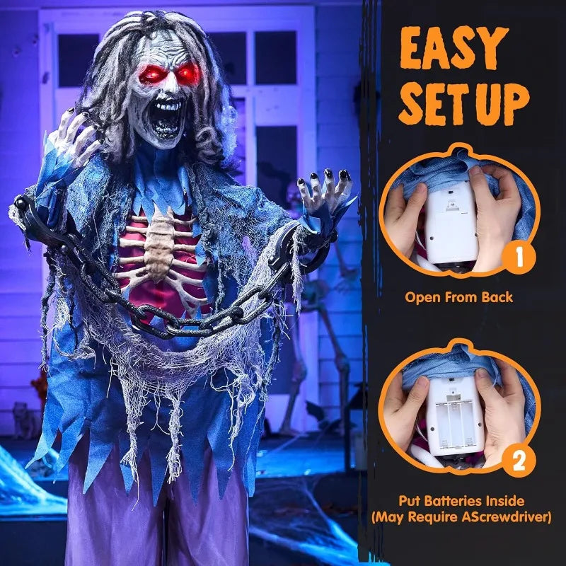 Joyfy Animatronic Standing Zombie Halloween Prop With Light And Sound