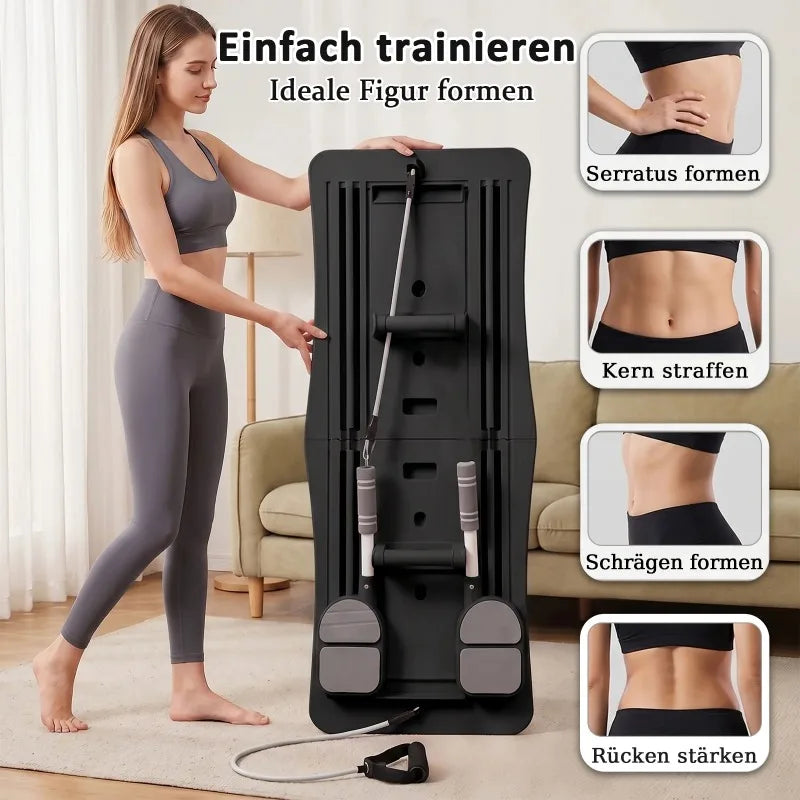 Foldable Pilates Board With Resistance Handles And Balance Training