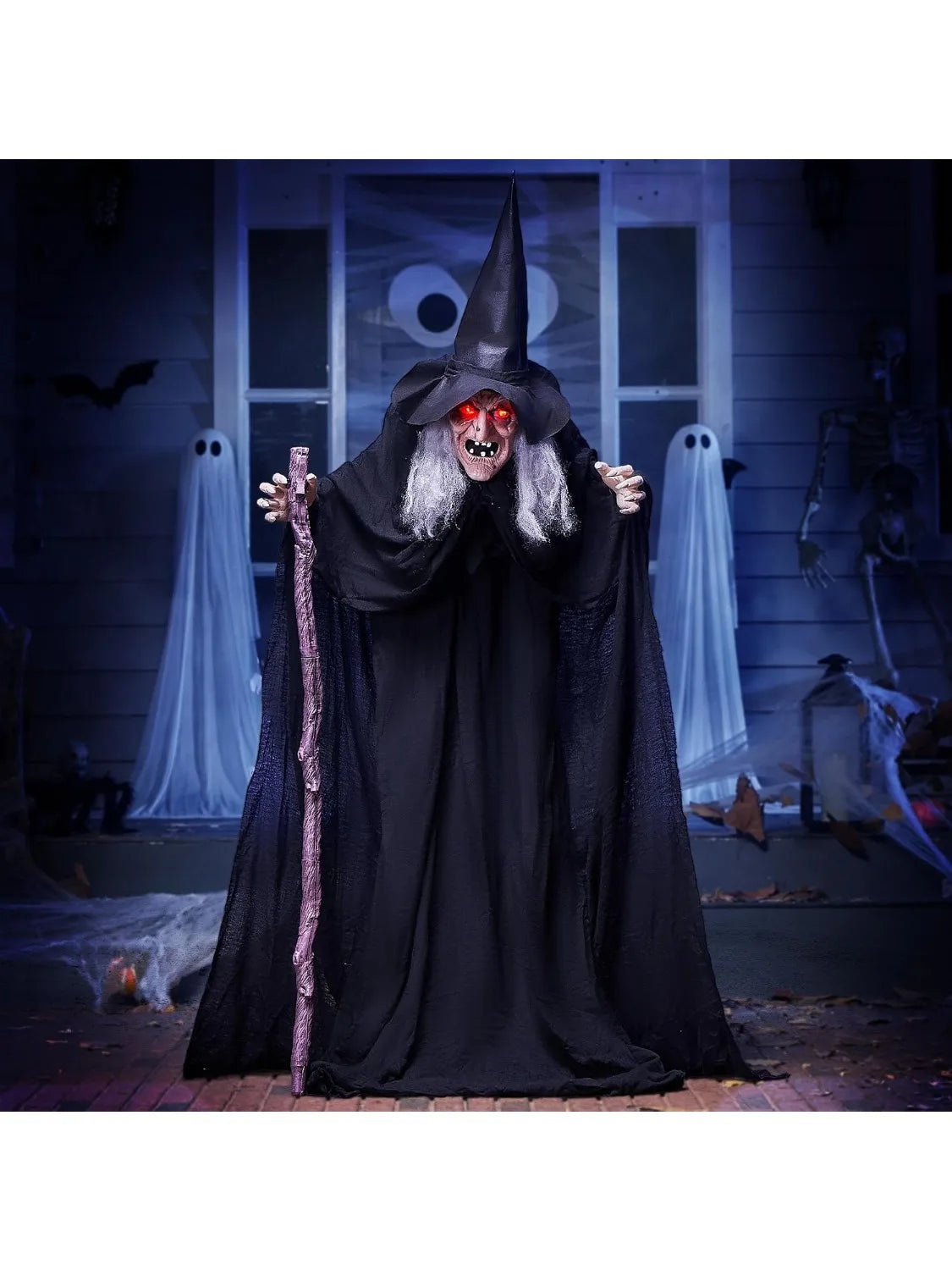Joyfy Animatronic Witch Halloween Outdoor Prop With Cane And Lights