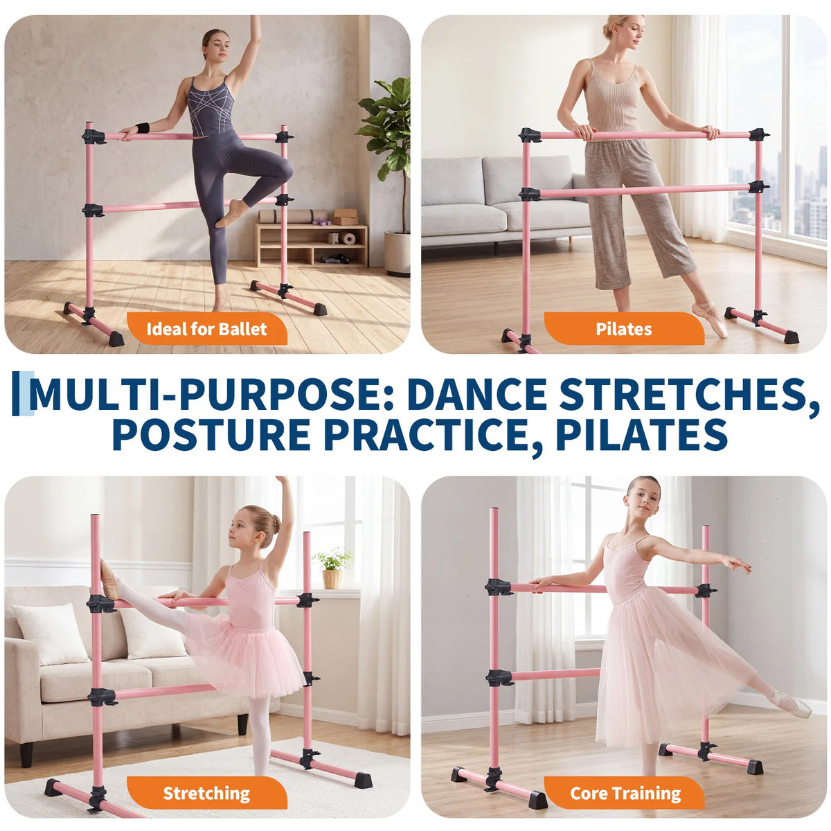 Freestanding Adjustable Ballet Barre For Home Pilates And Dancing Practice