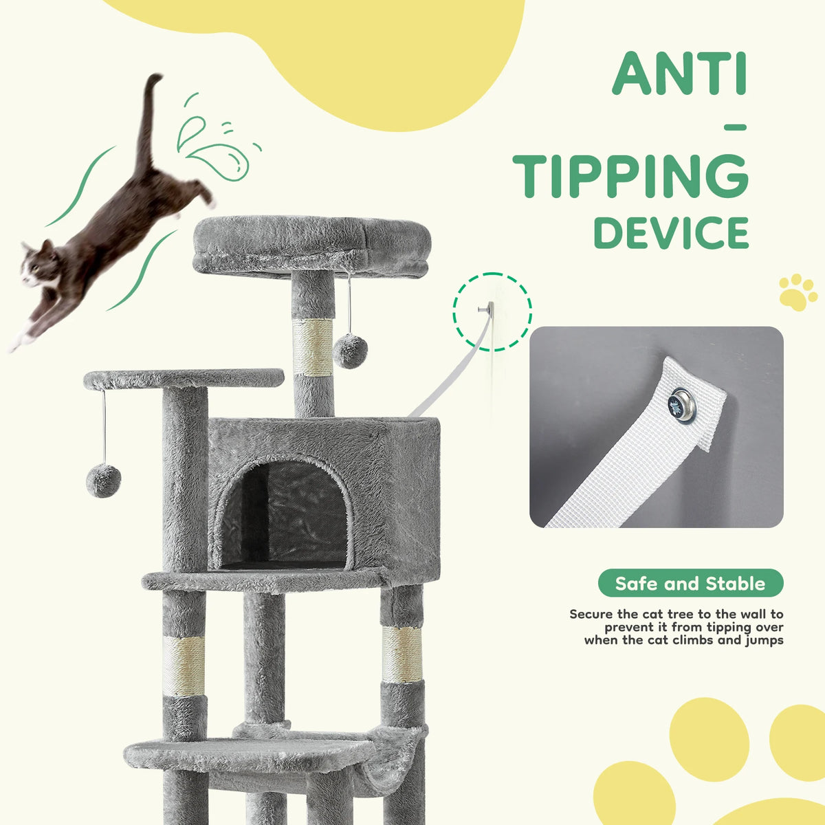 JHK Multifunctional Cat Tree With Natural Sisal Scratching Posts