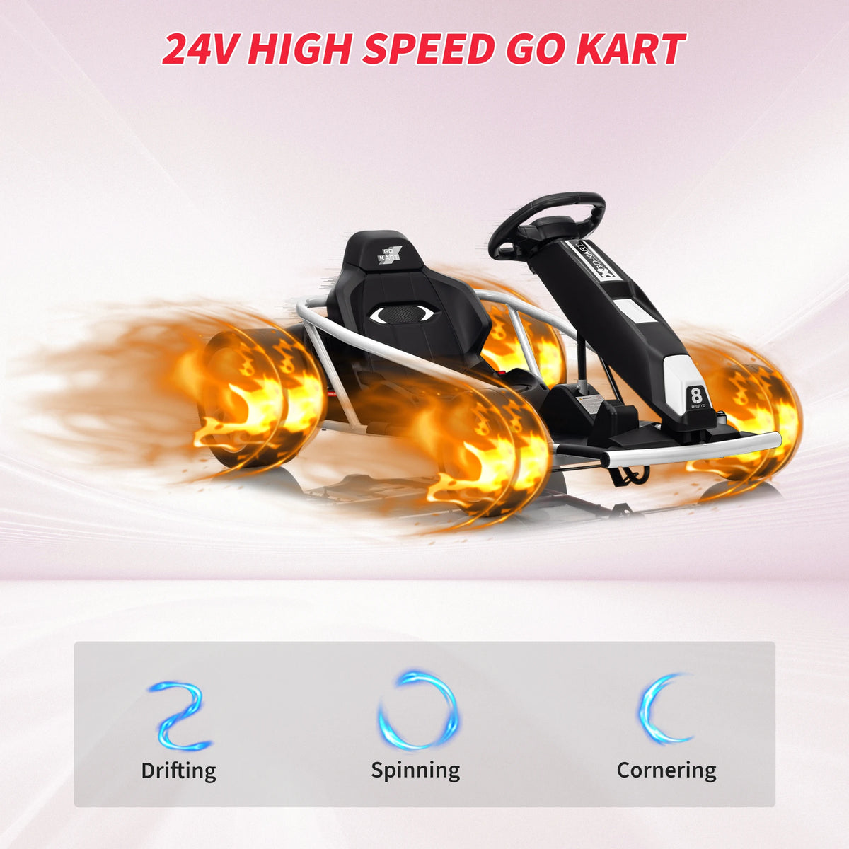 HiMISS 24V Electric Kids Drift Go Kart With Music USB