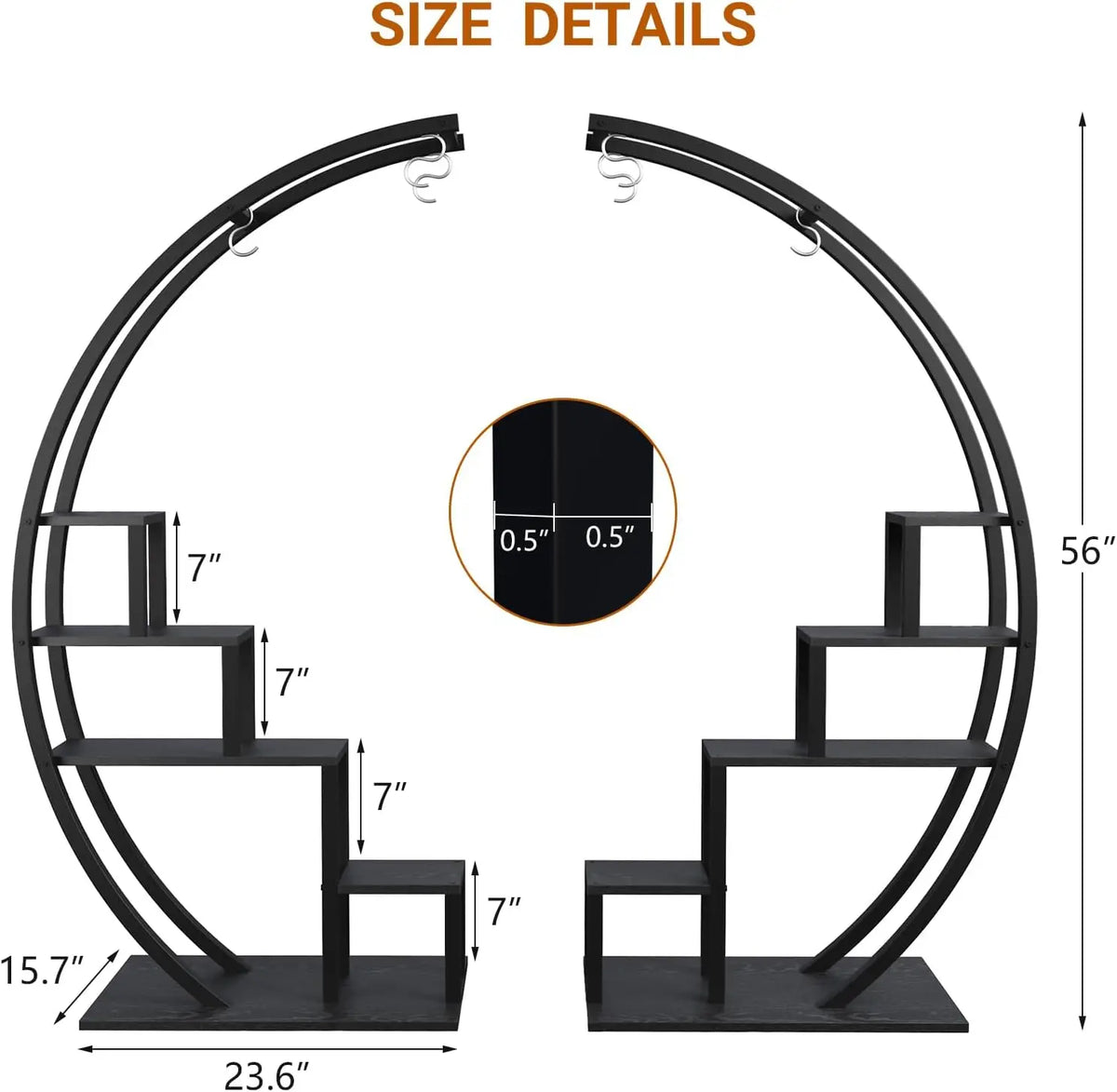 2pcs 5-Tier Metal Plant Stand Indoor Half Moon Shape Tall Garden Plant Holder Round Flower Shelf Rack for Home Patio Lawn Living