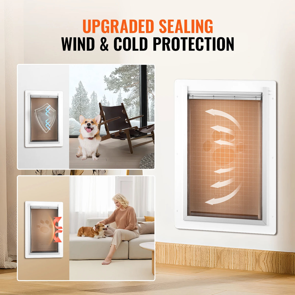 Weatherproof Metal Pet Door With Lock 3 Flap Wall Install
