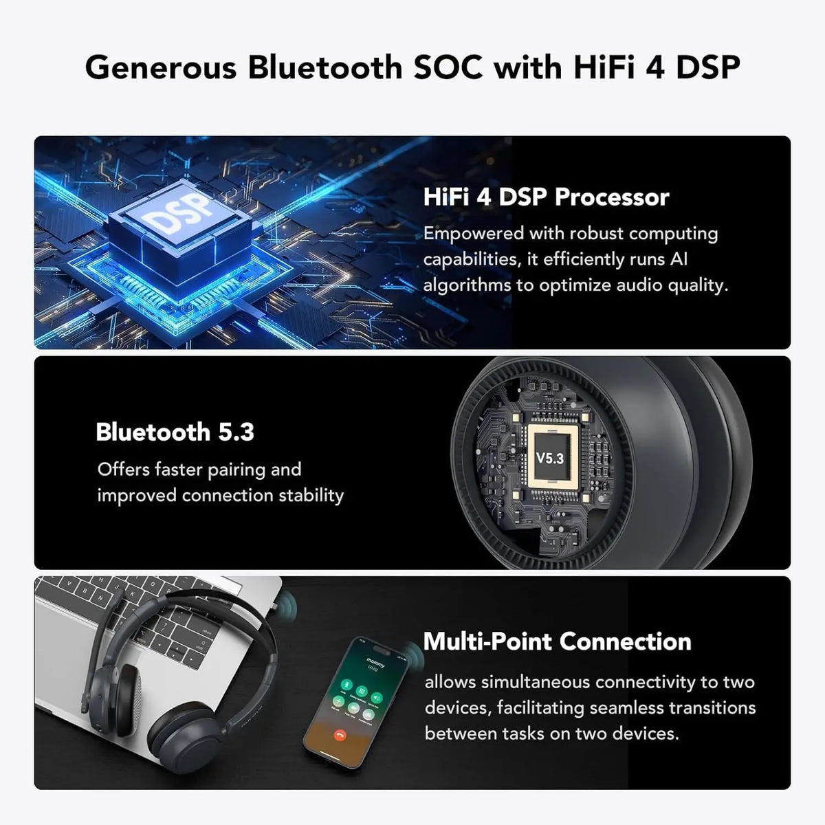 Nuroum Bluetooth 5.3 Wireless Headset With Active Noise Canceling Mic