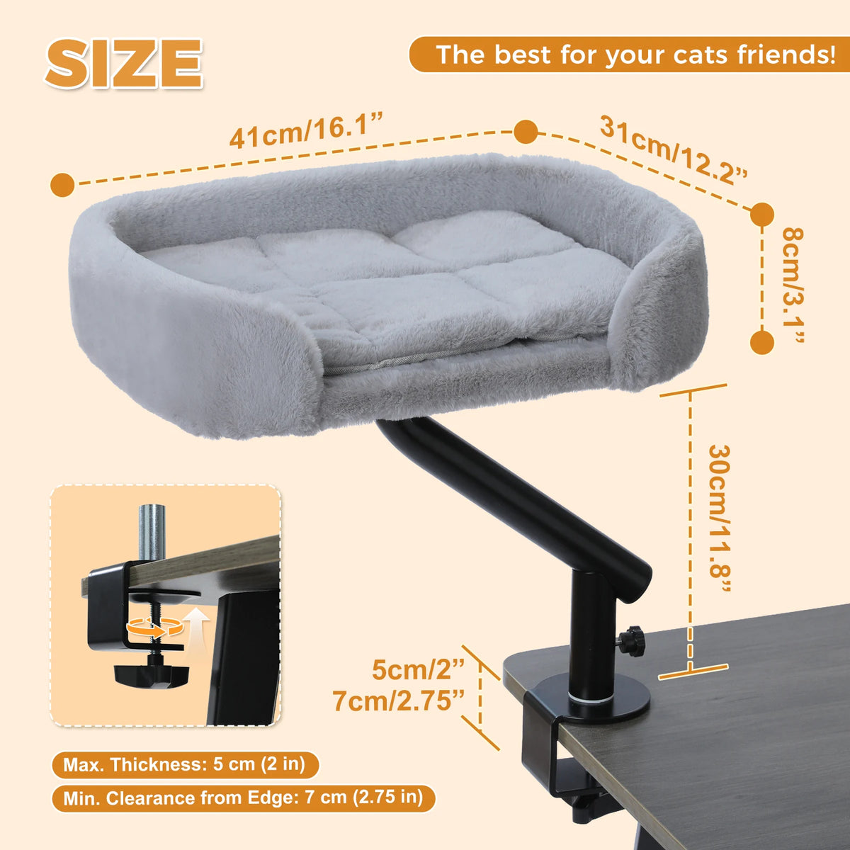 PAWZ Road Cat Desk Bed Adjustable Rotatable Plush Hammock