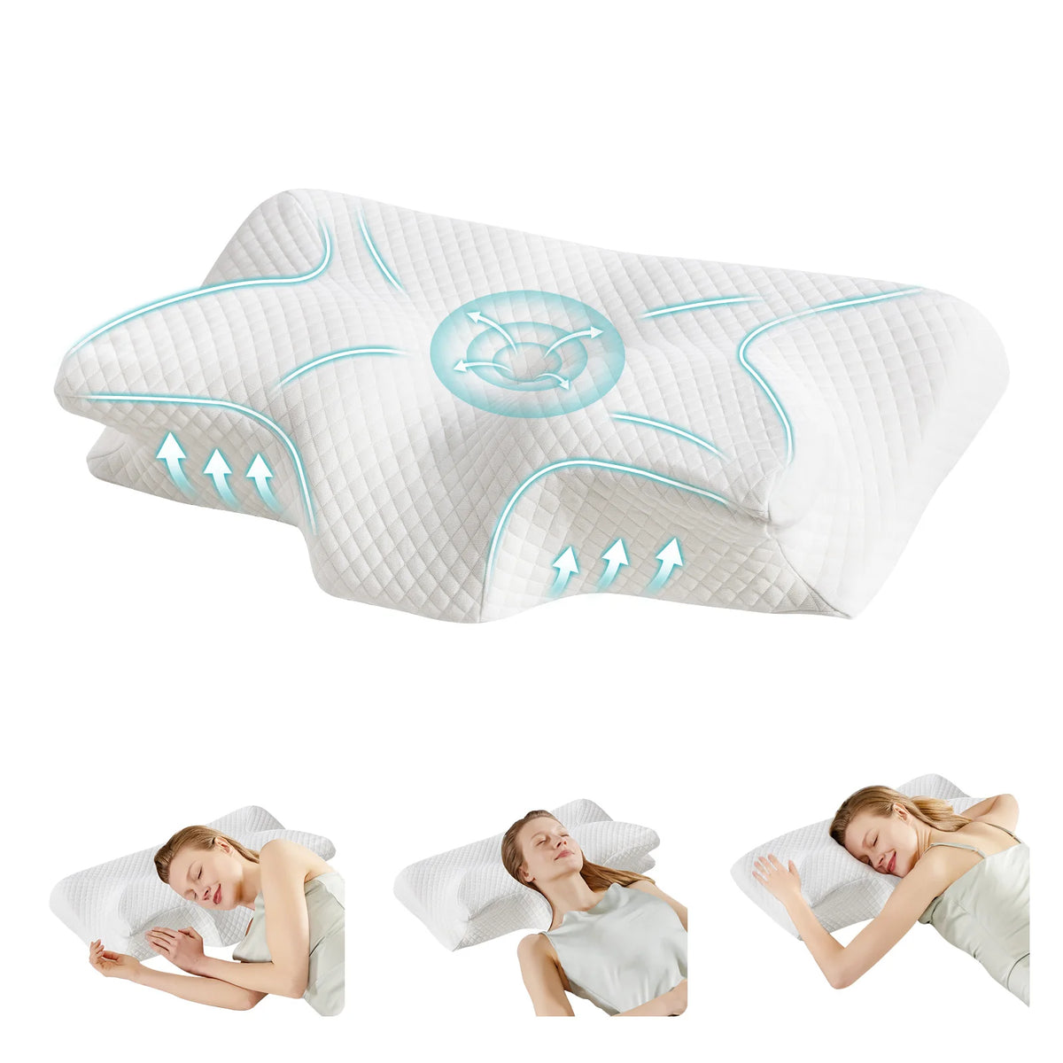 JHK Ergonomic Cervical Memory Foam Neck Pillow Cooling Cover