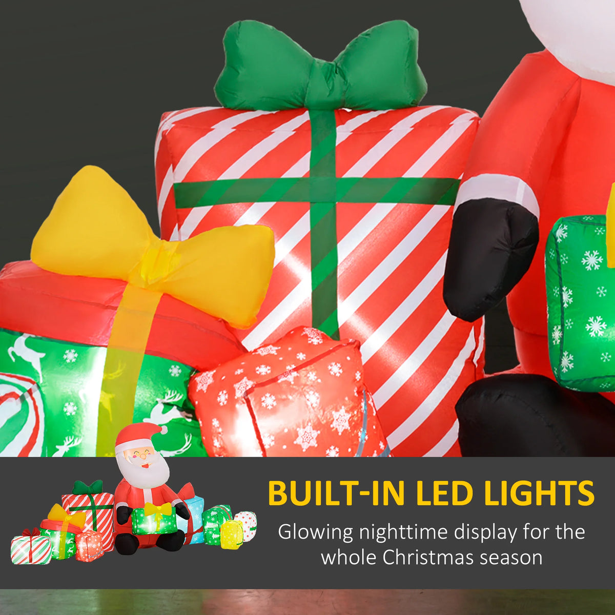 Outdoor Christmas Inflatable Santa Gift Boxes Led Light Decoration