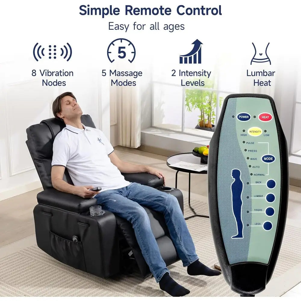 Adjustable Electric Recliner Chair With Heat Massage Remote