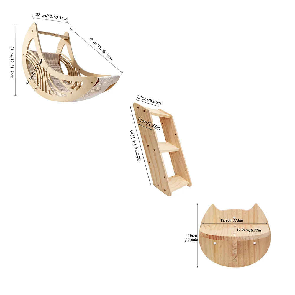 CWV Wall Mounted Cat Shelves Set Moon Hammock Star Perches