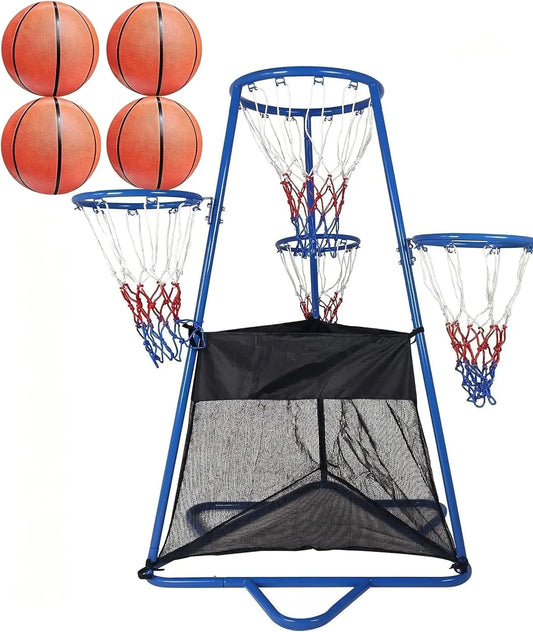 4-Hoop Basketball Set for Ages 3+ – Toddler Indoor/Outdoor Basketball Goal with 4 Balls & Air Pump – Preschool Sports Playset for Backyard, Playground & Home