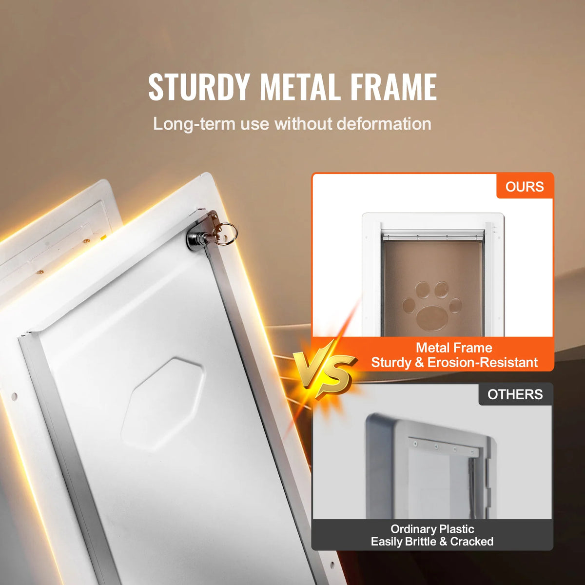 Weatherproof Metal Pet Door With Lock 3 Flap Wall Install