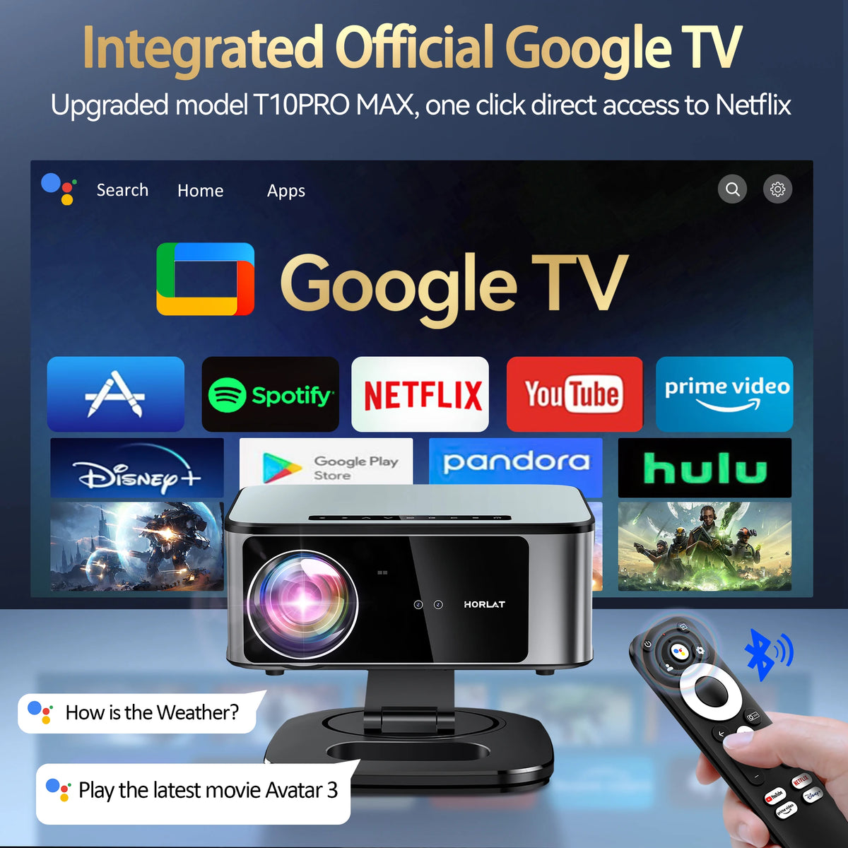 HORLAT 4K Android Smart WiFi Portable Home Theater Projector