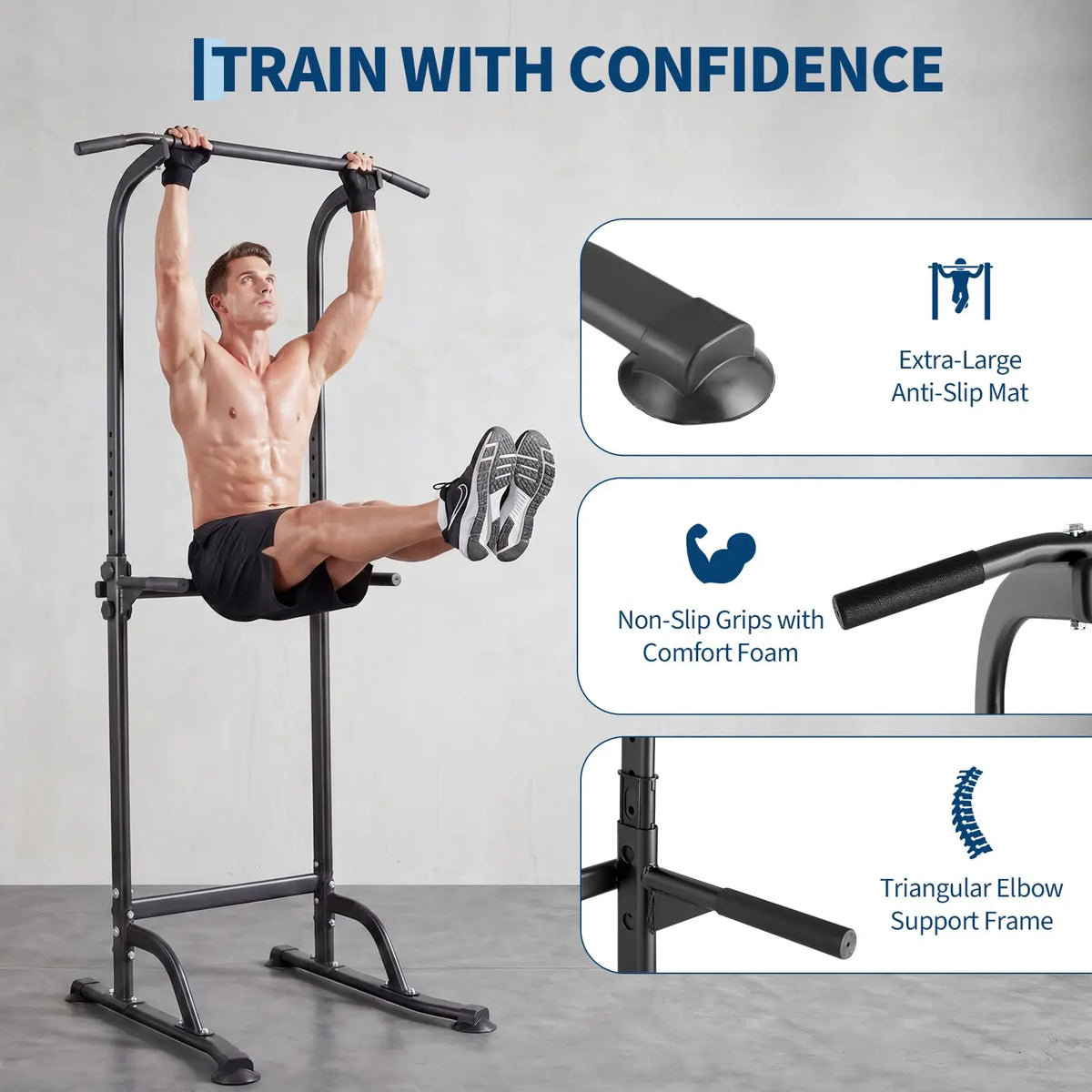 HiMISS Adjustable Multi Function Power Tower Dip Station Gym