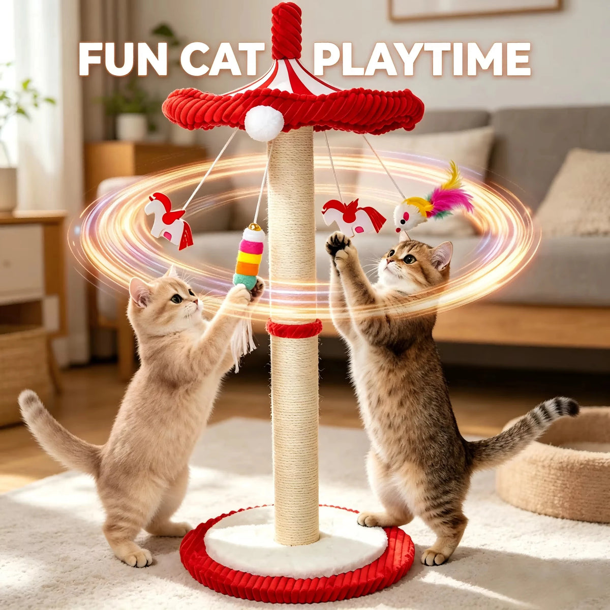 CWV Rotating Cat Scratching Post With Interactive Toys