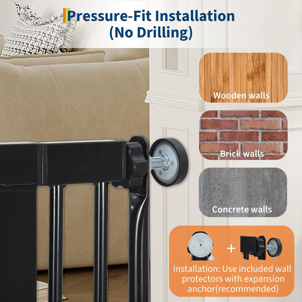 HiMiss Secure Extra Tall Adjustable Cat Gate With Door